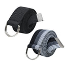 Men's canvas belt kit with two adjustable woven belts in black and gray tones with metal D-ring buckles