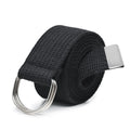 Black men's canvas belt kit with silver double ring buckle and textured fabric design