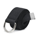 Black men's canvas belt kit with silver double D-ring buckle and durable woven fabric