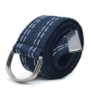 Loja men's canvas belt kit in navy blue with white stitching and silver metal double D-ring buckle
