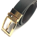 Loja men's shiny leather belt with black strap and gold metal buckle