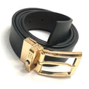Men's shiny leather belt in black with a gold-tone buckle from Loja