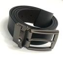 Men's shiny leather belt with metal buckle in black by Loja