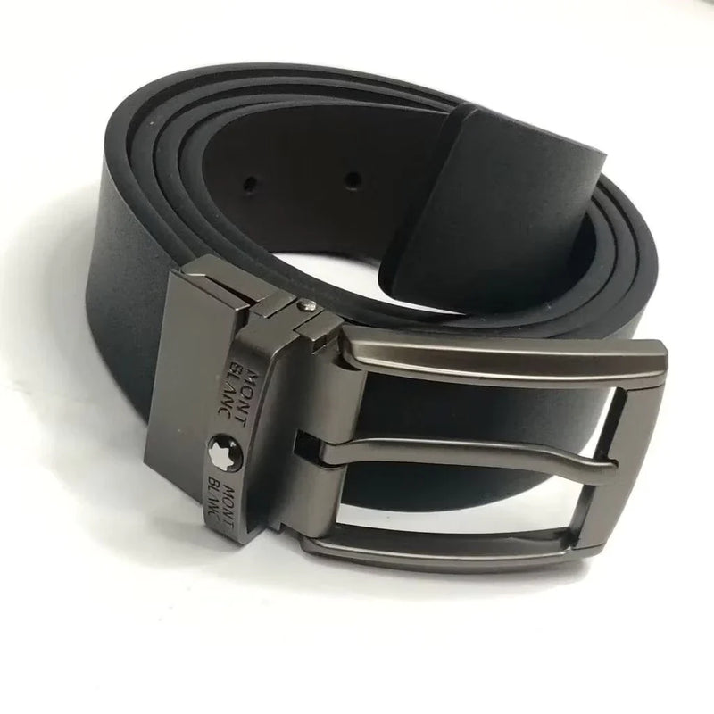 Loja men's shiny leather belt in black with silver rectangular buckle stylish and durable