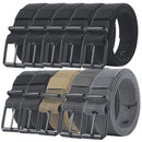 Set of Loja nylon canvas belts for men in black, gray, and tan with metal buckles