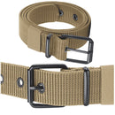 Loja nylon canvas belts for men in tan color with black metal buckle and multiple eyelets