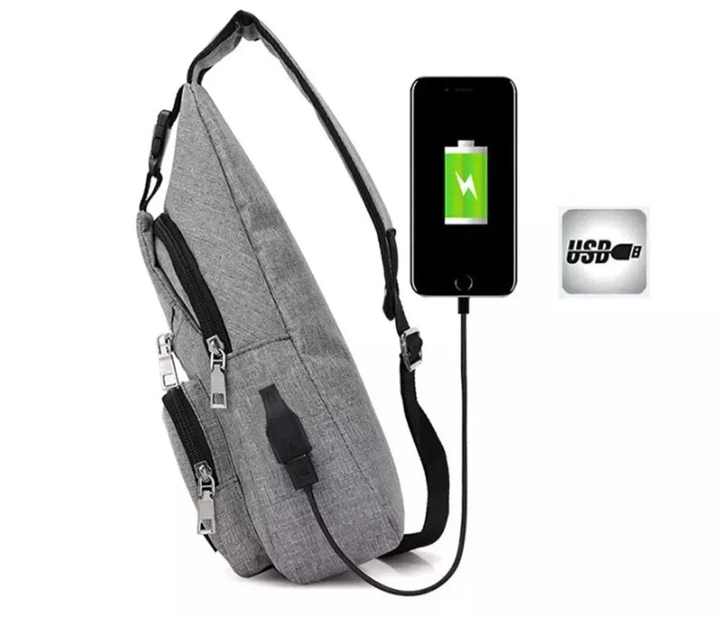 Bolsa de Ombro Masculina Anti-Roubo com Carregador USB