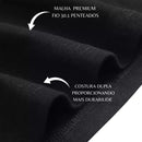 Close-up of black premium knit fabric with double stitching for enhanced durability