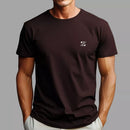 Men's black fitted t-shirt with small white logo on chest perfect for casual wear