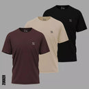 Set of three Zukker branded plain t-shirts in black beige and brown colors for casual wear
