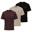 Set of three Shopee branded casual t-shirts in black beige and brown colors with small chest logo